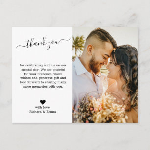 elegant Minimalist Script Wedding Photo Thank You Postcard