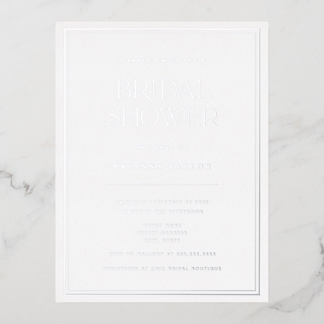 Elegant Minimalist Silver Bridal Shower Foil Invitation Postcard (Front)