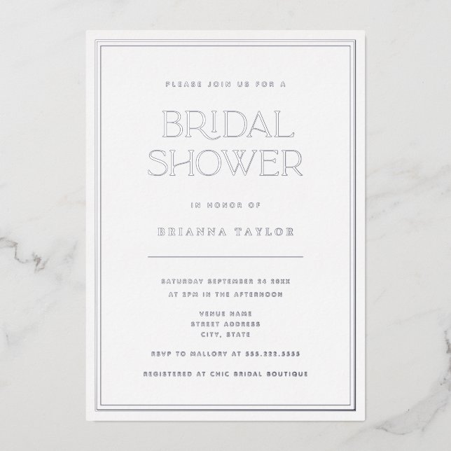 Elegant Minimalist Silver Foil Bridal Shower (Front)
