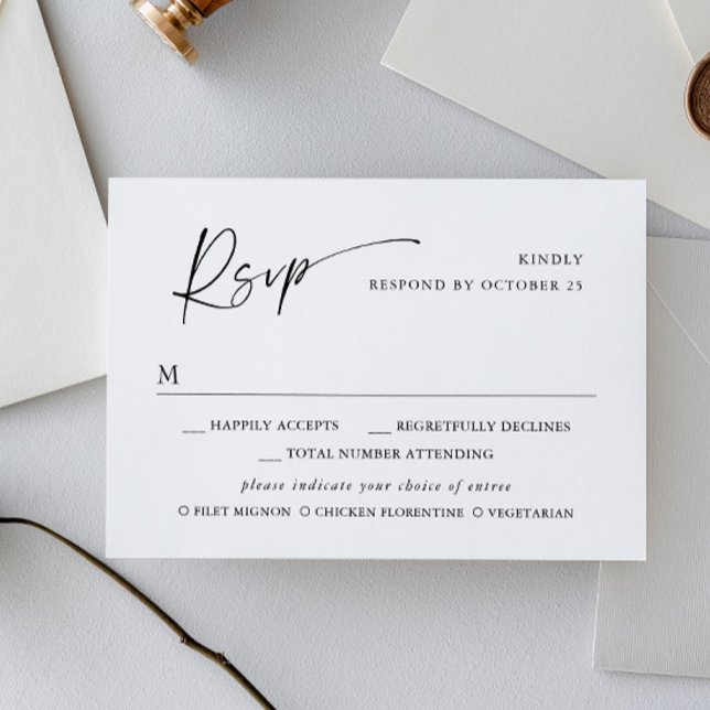 Elegant Minimalist Simple Calligraphy Black White RSVP Card (Creator Uploaded)