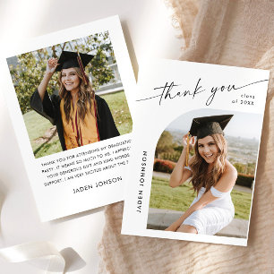 Elegant Minimalist Simple Graduation 2 Photo Thank You Card