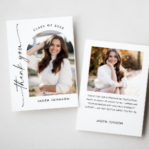 Elegant Minimalist Simple Graduation 2 Photo Thank You Card