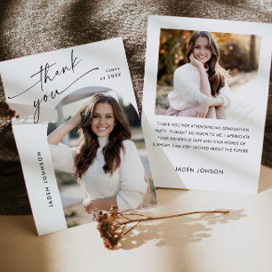 Elegant Minimalist Simple Graduation 2 Photo Thank You Card