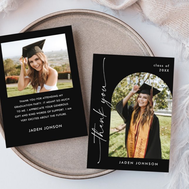 Elegant Minimalist Simple Graduation 2 Photo Thank You Card (Creator Uploaded)