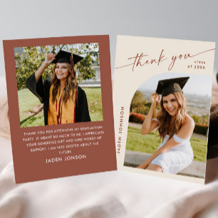 Elegant Minimalist Simple Graduation 2 Photo Thank You Card