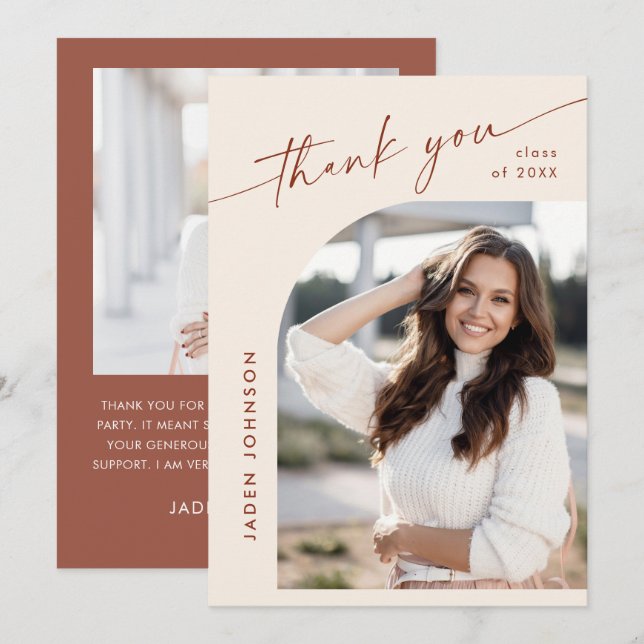 Elegant Minimalist Simple Graduation 2 Photo Thank You Card (Front/Back)