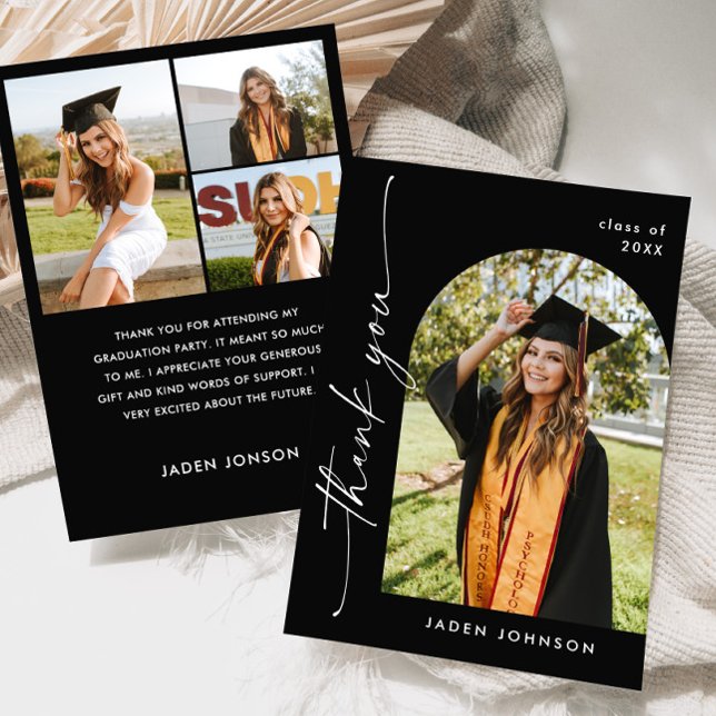Elegant Minimalist Simple Graduation 4 Photo Thank You Card (Creator Uploaded)