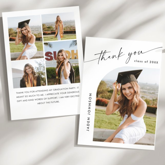 Elegant Minimalist Simple Graduation 5 Photo Thank You Card (Creator Uploaded)