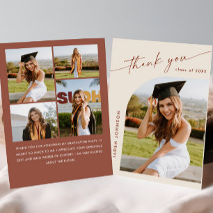 Elegant Minimalist Simple Graduation 5 Photo Thank You Card