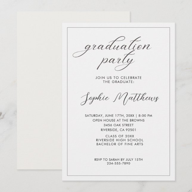 Elegant Minimalist simple Graduation Invitation (Front/Back)