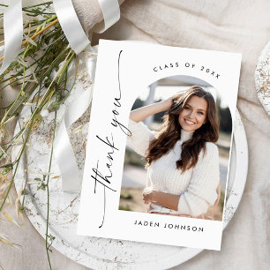 Elegant Minimalist Simple Graduation One Photo Thank You Card