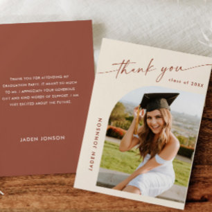 Elegant Minimalist Simple Graduation One Photo Thank You Card