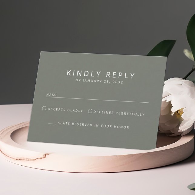 Elegant minimalist simple olive grey wedding RSVP card (Creator Uploaded)