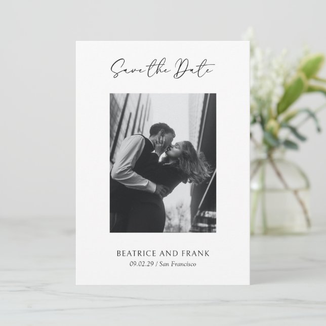 Elegant Minimalist Simple Photo Modern Wedding Save The Date (Standing Front)