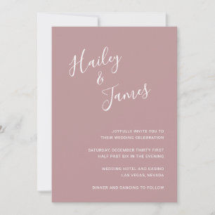 Elegant Minimalist Simple Pink Dusty Rose Wedding Invitation