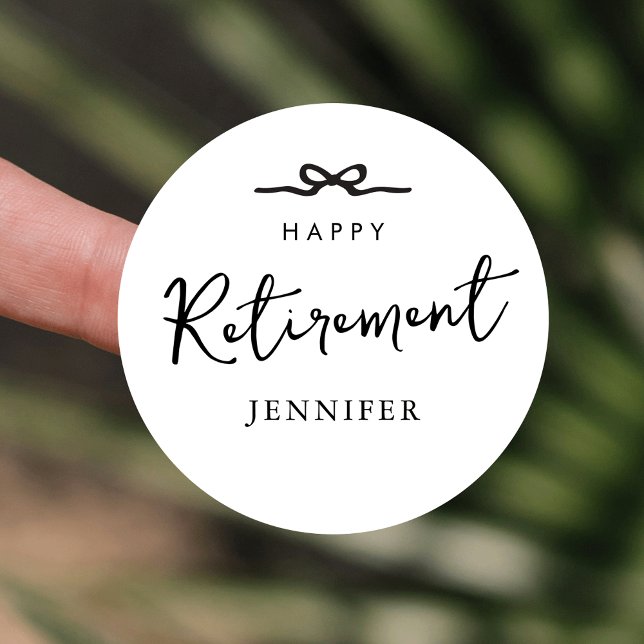Elegant Minimalist Simple Retirement Party Favour Classic Round Sticker (Minimalist black and white classic retirement favor stickers with fully editable text & colors)