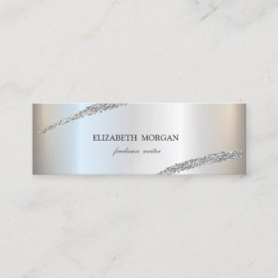 Elegant Minimalist,Simple Silver Glitter Line Mini Business Card