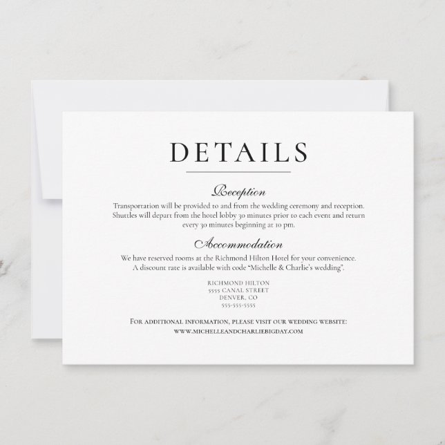 Elegant Minimalist Simple Wedding Details Invitation (Front)