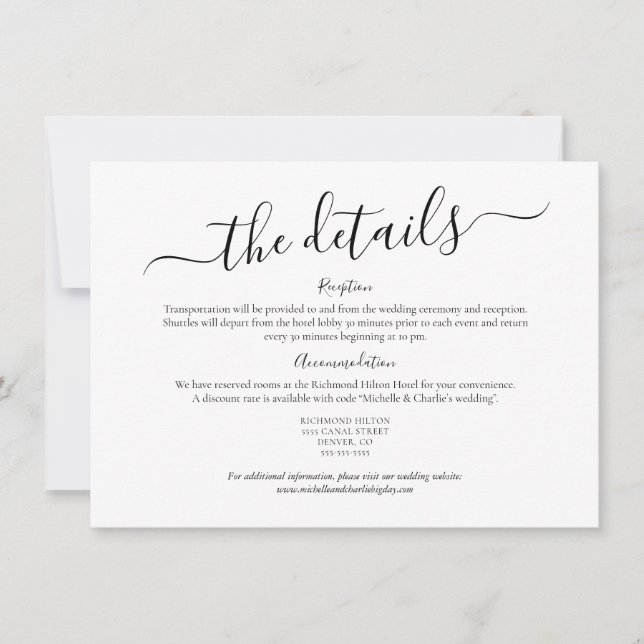 Elegant Minimalist Simple Wedding Details Invitation (Front)