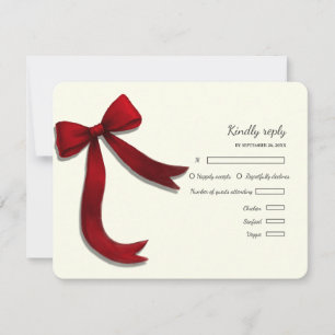 Elegant Minimalist Simple wedding red bow RSVP Car Card