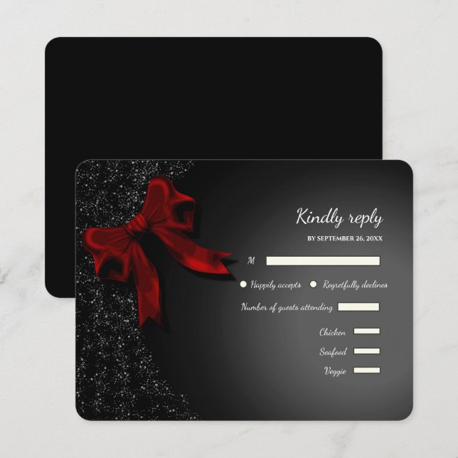 Elegant Minimalist Simple wedding red bow RSVP Card (Front/Back)