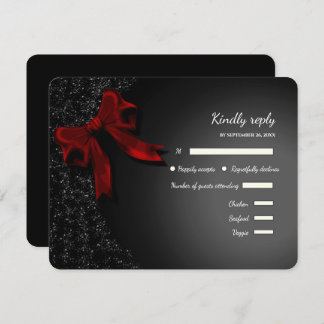 Elegant Minimalist Simple wedding red bow RSVP Card