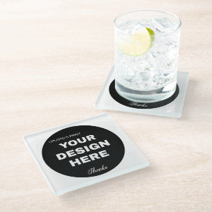 Elegant, Minimalist & Sleek Black QR Code Logo Glass Coaster