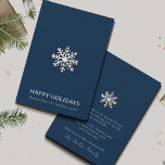 Elegant Minimalist Snowflake Holiday Card<br><div class="desc">Elevate your holiday greetings with this Elegant Minimalist Snowflake holiday card. The rich navy blue backdrop sets the stage for a stunning metallic snowflake, capturing the spirit of the season. On the front, "Happy Holidays with Warm Wishes this Holiday Season" conveys your heartfelt message. The back showcases a smaller snowflake,...</div>