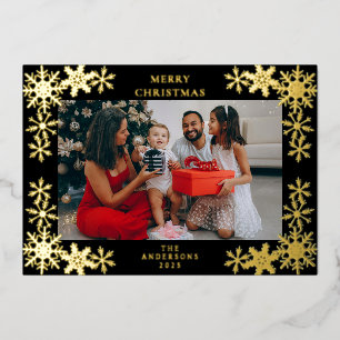 Elegant Minimalist Snowflakes Christmas Family Foil Holiday Card