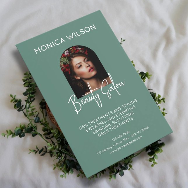 Elegant minimalist soft green beauty salon flyer (Creator Uploaded)