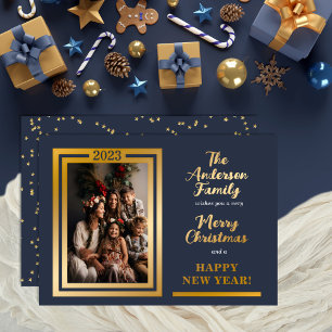 Elegant Minimalist Stars Merry Christmas Photo Foil Holiday Card