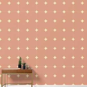 Elegant Minimalist Stars Pink Tan Squared Pattern Wallpaper