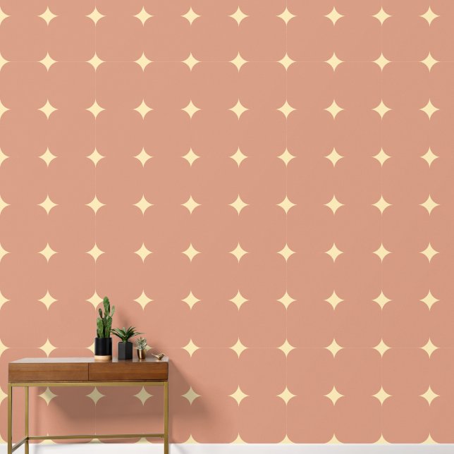 Elegant Minimalist Stars Pink Tan Squared Pattern Wallpaper (Hallway)