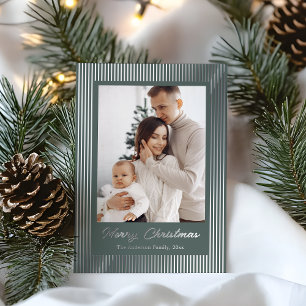 Elegant Minimalist Striped Sage Green Christmas Foil Holiday Card