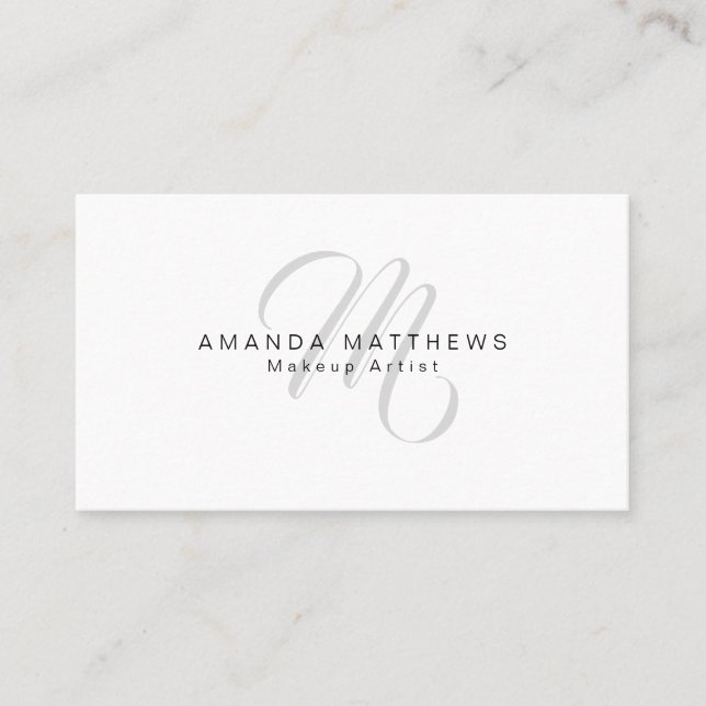 Elegant Minimalist Stylish Script Grey Monogram Business Card (Front)