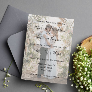 elegant minimalist stylish wedding photo faded invitation