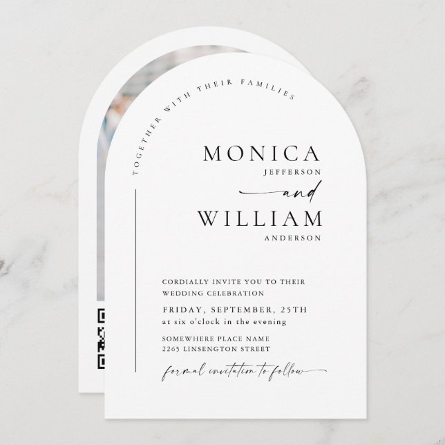 Elegant Minimalist Stylish Wedding QR code Photo Invitation (Front/Back)