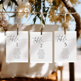 Elegant minimalist table number seating chart card