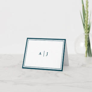 Elegant Minimalist Teal Blue Monogram Folded Note Card