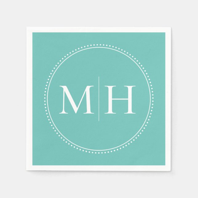 Elegant Minimalist Teal Monogram Wedding Napkin (Front)