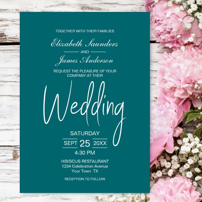 Elegant Minimalist Teal White Wedding Invitation (Creator Uploaded)