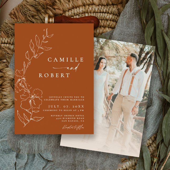 Elegant Minimalist Terra Cotta Calligraphy Wedding Invitation (Creator Uploaded)