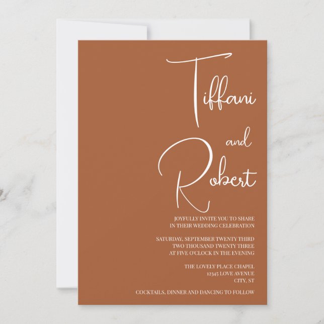 Elegant Minimalist Terracota Wedding  Invitation (Front)