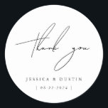 Elegant Minimalist Thank You Black Script Classic Round Sticker<br><div class="desc">Personalised and simply stylish stickers with names and date in elegant fonts.</div>