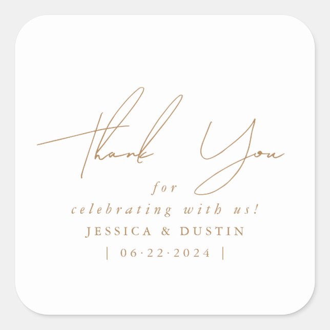 Elegant Minimalist Thank You Gold Script Square Sticker (Front)