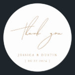 Elegant Minimalist Thank You Script Gold Classic Round Sticker<br><div class="desc">Personalised and simply stylish stickers with names and date in elegant fonts.</div>