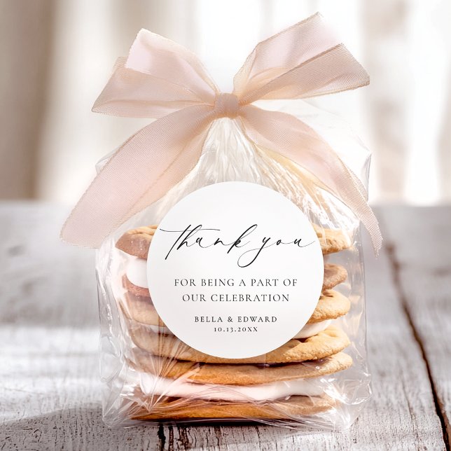 Elegant Minimalist Thank You Wedding Classic Round Sticker (Creator Uploaded)