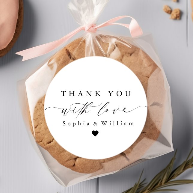 Elegant Minimalist Thank You With Love Wedding  Classic Round Sticker (Creator Uploaded)