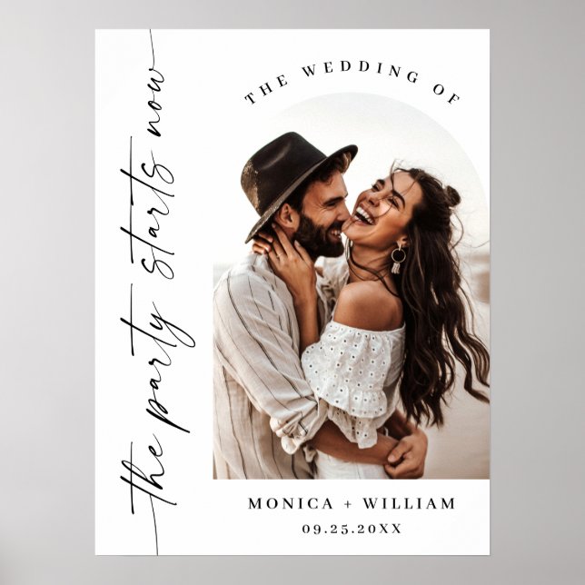 Elegant Minimalist The Party Starts Now Wedding Poster (Front)