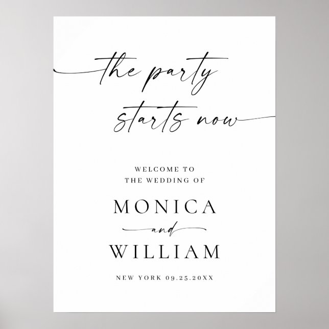 Elegant Minimalist The Party Starts Now Wedding Poster (Front)